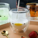 Glass Mugs Double Wall Glass Mug Bear Cat Dog Animal Double-Layer Glass Mug Coffee Cup Mug Cute Tea Milk Cup 41