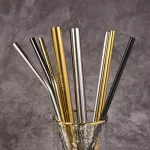 Reusable Stainless Steel Drinking Metal Straw Boba Bubble Tea Smoothie Straws Straight Bent Colorful Tubes Silicone Tips Brush