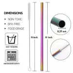 Reusable Stainless Steel Drinking Metal Straw Boba Bubble Tea Smoothie Straws Straight Bent Colorful Tubes Silicone Tips Brush