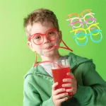 5pcs Party Novetly Boy Girl Adult Flexible Novelty Funny Soft Glasses Straw Drinking Drink Tube