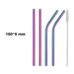 New 16mm Rainbow Purple Colorful Stainless Steel Straws Cleaner Brush Straight BEND Reusable Drinking Strawice Milk Mug 4PCS