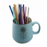 New 16mm Rainbow Purple Colorful Stainless Steel Straws Cleaner Brush Straight BEND Reusable Drinking Strawice Milk Mug 4PCS