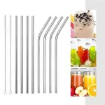 304 Stainless Steel Straws Metal Reusable Straight Bent Drinking Straw with Case Cleaning Brush Set Party Bar Accessory