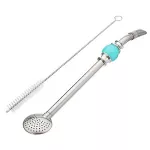 2PCS Premium SUS18/10 Stainless Steel Yerba Mate Bombilla Straw Long Enough with Cleaning Brush and Removal Filter Head