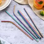 Reusable Stainless Steel Drinking Metal Straw Bent Straight Colorful Straws Tubes Eco Friendly Portable Straws with Brush Bag
