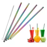 4/8pcs Rainbow Color Bubble Stainless Steel Straws Reusable Drinking Straw Milk Metal Straw with Brush
