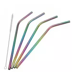 4/8pcs Rainbow Color Bubble Stainless Steel Straws Reusable Drinking Straw Milk Metal Straw with Brush