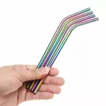 4/8pcs Rainbow Color Bubble Stainless Steel Straws Reusable Drinking Straw Milk Metal Straw with Brush