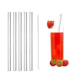 BEHogar 5PCS Clear Sturdy SturaigHT Glass Straws with 1PC Cleaning Brush for Drinking Sipping Cocktail Coffee Bar Party Accessory