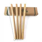 Natural Bamboo Drinking Straw Set Biodegradable Bamboo Straws Reusable Thick Straw Tableware with Cleaning Brush Sugarcane Straw