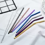Ivyshion Reusable Stainless Steel Drinking Straws Bar Gadgets Cocina Metal Straws with Brush for Home Party Bar Accessories