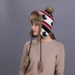 Buttermere Red Russian Ushanka Hat Female Winter Warm Earflaps Fur Bomber Hats Caps Maple Leaf Beanies Pompom