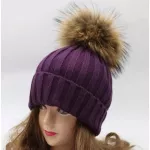 FURANDOWN BIG 18CM Real Fur Pompom Winter Autumn Women's Hat Solid Knitted Skullies Beanies for Ladies