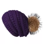 Furtalk Winter Pompom Hat Women Slouchy Beanie Hat with Velvet Ladies Knitted Real Fur Pom Stretchy Hat Female Warm Skullies