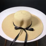 Product Straw Hats Ma'am Go on A Journey Bow Straw Hat Outdoors on Vacation Sunscreen Will Eaves Sun Hat 0605