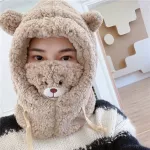 Japanse Cute Cartoon Bear Ear Cap Hat Lamb Plush Cap Warm Thicken Ear Protection with Warm Mask for Girl