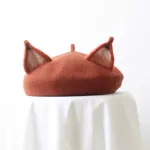 Cute Fox Ear Beret Casual Warm Painter Hat Handmade Honey Color
