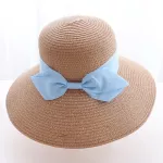 SQTEIO Summer Outdoor Hat Big Along The Straw Hat FeMale Travel Sun Visor Bow Folding Cap
