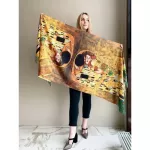 Gustav Klimt's Oil Painting Cashmere Scarf Women Spring Der Kuss Pashmina Shawl Ladies Autumn Wrap Designer Cape Blans