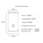 เครื่องตีฟองนม, เครื่องทำฟองนมไฟฟ้าสำหรับคาปูชิโน่, ลาเต้, ช็อคโกแลตร้อน, เครื่องตีฟองนมร้อนเย็นอัตโนมัติอุ่นสองใบ