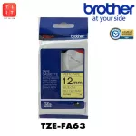 TZE-FA63 เทป Brother ตัวอักษรสีฟ้าบนพื้นเหลือง ความกว้าง 12 มม.