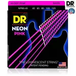 DR Strings NPB5-45 สายกีตาร์เบส 5 สาย แบบเคลือบ สีชมพู เรืองแสง Medium, 45/125 ** Made in U.S.A.**