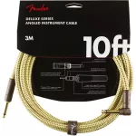 Fender® Deluxe Series Tweed สายแจ็คกีตาร์ 3 เมตร แบบพรีเมียม หัวงอชุบทอง 10FT Deluxe Series Instrument Cable / Straight
