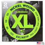 D'Addario® EXL165TP สายกีตาร์เบส 4 สาย Hybrid แบบนิกเกิล แพ็คคู่ ของแท้ 100% Custom Light, 45-105 ** Made in USA **