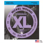 D'Addario® EXL190 สายกีตาร์เบส 4 สาย แบบนิกเกิล ของแท้ 100% Custom Light, 40-100 ** Made in USA **