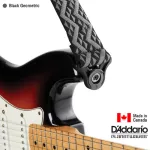 D'Addario® Auto Lock Padded Strap สายสะพายกีตาร์ Black Geometric Padded แบบนุ่ม ระบบล็อคหัวหมุดอัตโนมัติ กว้าง 2 นิ้ว // Made in Canada