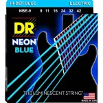 DR Strings สายกีตาร์ไฟฟ้า แบบเรืองแสง เบอร์ 9 สายเคลือบ สีน้ำเงินนีออน รุ่น NBE-9 Light, 9-42 ** Made in USA **