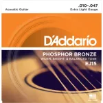 D'Addario® สายกีตาร์โปร่ง เบอร์ 10 แบบ Phosphor Bronze ของแท้ 100% รุ่น EJ15 Extra Light, 10-47 ** Made in USA **