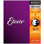 Elixir® Nanoweb สายกีตาร์โปร่ง เบอร์ 10 แบบเคลือบ 80/20 Bronze ของแท้ 100% Extra Light, .010 - .047 ** Made in USA **