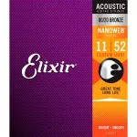 Elixir® Nanoweb สายกีตาร์โปร่ง เบอร์ 11 แบบเคลือบ 80/20 Bronze ของแท้ 100% Custom Light, .011 - .052 ** Made in USA **