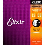 Elixir® Nanoweb สายกีตาร์โปร่ง เบอร์ 12 แบบเคลือบ Phosphor Bronze ของแท้ 100% Light, .012 - .053 ** Made in USA **