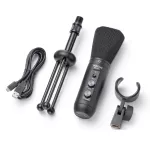 TASCAM® TM-250U, USB condenser microphone, suitable for recording, live streaming, cast, with Mute button, headphones, + free standpoint & body.