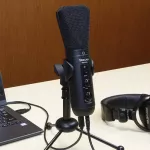 TASCAM® TM-250U, USB condenser microphone, suitable for recording, live streaming, cast, with Mute button, headphones, + free standpoint & body.