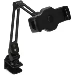 K&M® 19805 Smartphone & Tablet PC Holder, which holds a mobile tablet for the screen 10.2 -13 ", attached to the rotating table edge.