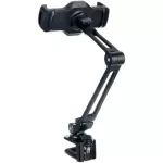 K&M® 19805 Smartphone & Tablet PC Holder, which holds a mobile tablet for the screen 10.2 -13 ", attached to the rotating table edge.