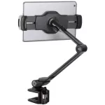 K&M® 19805 Smartphone & Tablet PC Holder, which holds a mobile tablet for the screen 10.2 -13 ", attached to the rotating table edge.