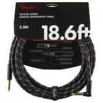 Fender® Deluxe Series Black Tweed สายแจ็คกีตาร์ 5.5 เมตร แบบพรีเมียม หัวงอชุบทอง 18.6FT Deluxe Series Instrument Cable / Straight-Angled, Guitar Cabl