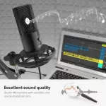 FIFINE T699 ไมโครโฟนคอนเดนเซอร์ ไมค์คอน USB ครบเซ็ต ขาจับแบบหนีบ/ขาตั้ง 3 ขา/Shock Mount/Pop Filter/โฟม/สาย USB ** เลือกระยะเวลาประกันได้ **