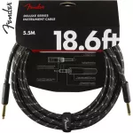 FENDER® Deluxe Series Black Tweed สายแจ็คกีตาร์ 5.5M /18.6FT แบบไนลอนถัก หัวชุบทอง หัวตรงสองด้าน ของแท้ 100% สีดำ