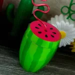 Watermelon plastic water bottle with plastic tube Watermelon Cup with Plastic Straw