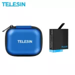 TELESIN เปลี่ยนแบตเตอรี่สำรอง 3.85V 1220mAh + กระเป๋าเก็บมินิสีฟ้าสำหรับ GoPro Hero 8 7 6 5 อุปกรณ์เสริมกล้องสีดำ