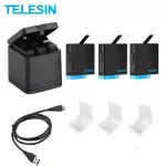 TELESIN 3 ช่อง LED Battery Charger Storage Box + 3 Battery Pack + Type C Cable for GoPro Hero 5 6 7 8 Camera Accessories