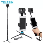 Telesin aluminum alloy extended Selfie Stick with a tripod and telephone clip for GoPro Hero 5 6 7 8 Xiaomi Yi DJI OSMO Action.