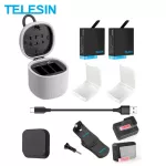 TELESIN 2 แพ็คแบตเตอรี่และ 3 ช่องชาร์จ TF Card Reader กล่องเก็บข้อมูลกระเป๋าเป้สะพายหลังคลิปฝาปิดเลนส์สำหรับ Gopro Hero 8 7 6 5 สีดำ