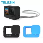 Telesin ซอฟท์ซิลิโคนกรณีสำหรับ Gopro 9 ฝาปิดเลนส์สีฟ้าสีดำปรับจับสายรัดข้อมือสำหรับ Gopro ฮีโร่ 9 อุปกรณ์สีดำ