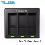 Telesin 3 วิธีชาร์จแบตเตอรี่ที่มีไฟ LED กล่องชาร์จสำหรับ Gopro Hero 9 การกระทำสีดำกล้องอุปกรณ์เสริมแบตเตอรี่